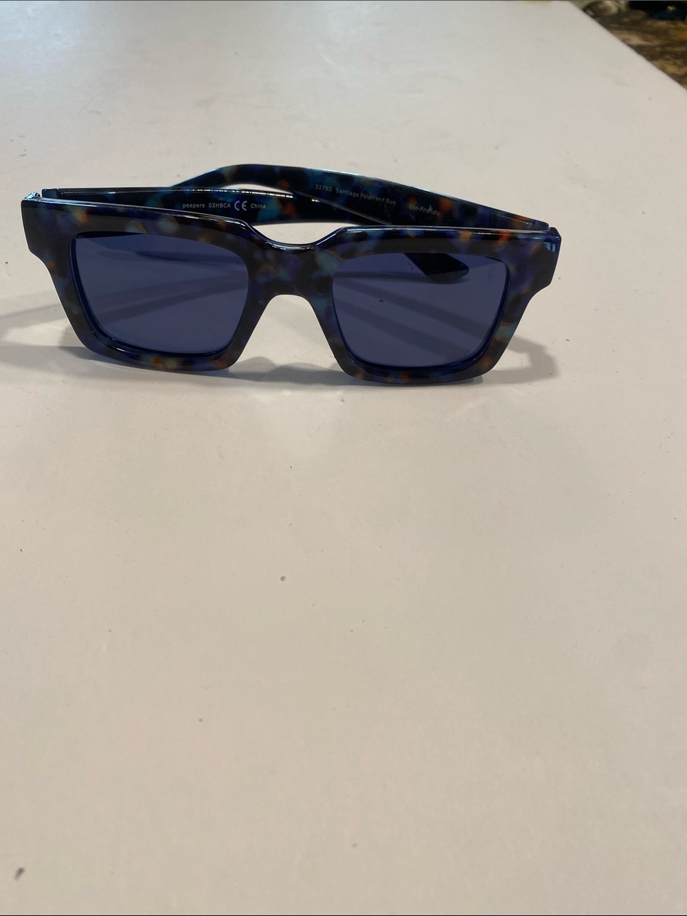 Blue Tortoiseshell Rectangular Women's Sunglasses with Blue Lenses